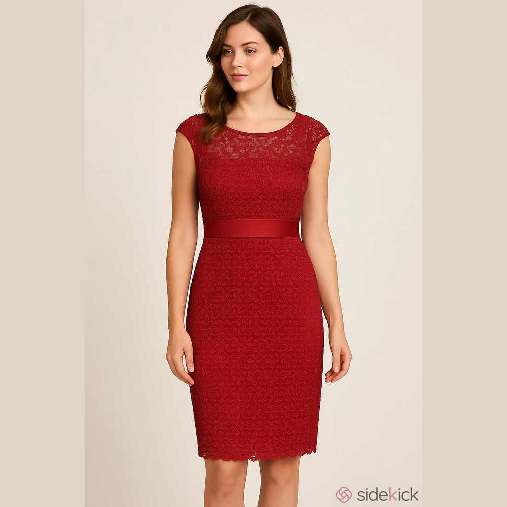 JAX sleeveless lace jewel sheath dress size 4 red